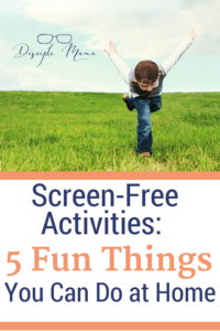 A boy in a grassy field with text beneath - Screen-Free Activities: 5 Fun Things You Can Do at Home