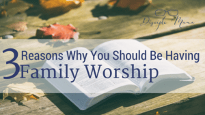 An open Bible on wood planks with scattered autumn leaves, text: 3 Reasons Why You Should Be Having Family Worship-Disciple Mama