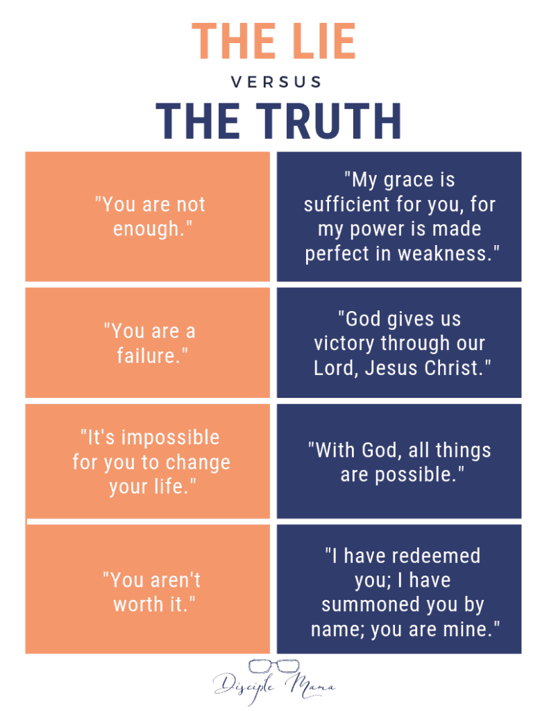 The Lie versus The Truth infographic | Disciple Mama